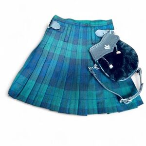 The Kilt Green/Blue plaid)Age 1-2 /Tartan Black with Silver Hardware)/Mid Weight